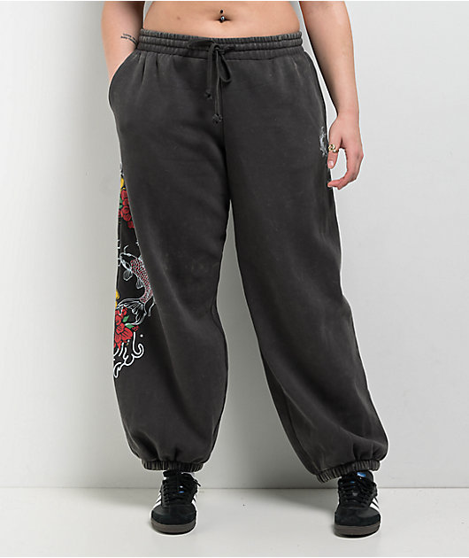 Ninth Hall Kyra Black Mineral Wash Oversized Sweatpants | Zumiez