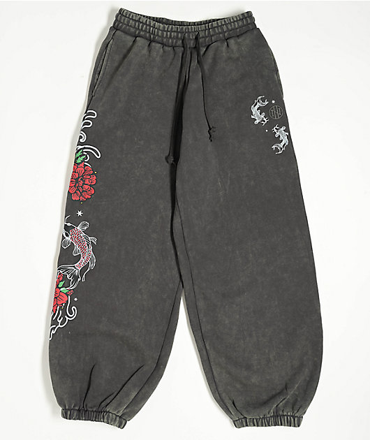 Ninth Hall Kyra Black Mineral Wash Oversized Sweatpants | Zumiez