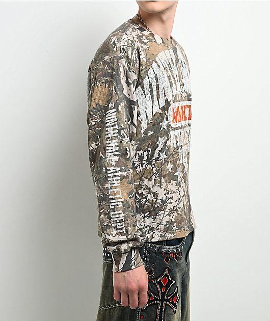 Ninth Hall Layered Text Camo Long Sleeve Thermal T-Shirt