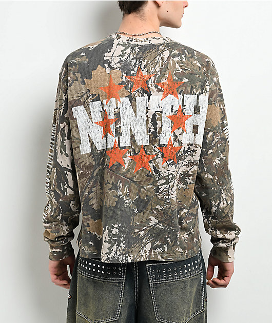 Ninth Hall Layered Text Camo Long Sleeve Thermal T-Shirt