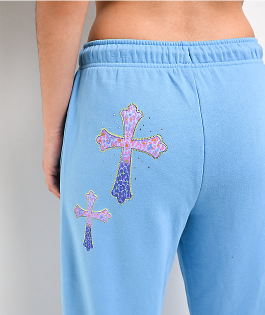 Ninth Hall Leopard Cross Blue Wide Leg Sweatpants