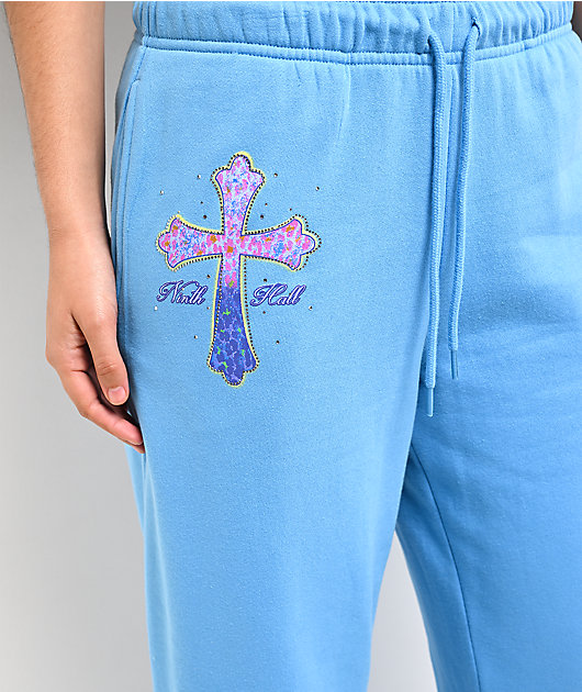 Ninth Hall Leopard Cross Blue Wide Leg Sweatpants