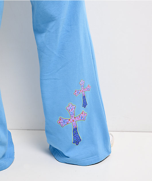 Ninth Hall Leopard Cross Blue Wide Leg Sweatpants