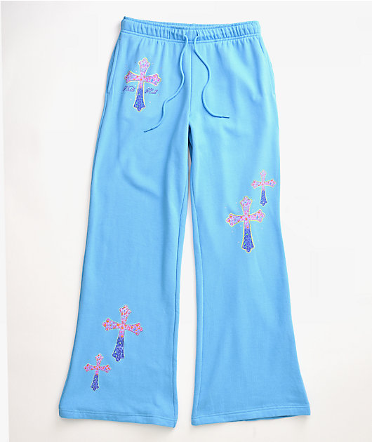 Ninth Hall Leopard Cross Blue Wide Leg Sweatpants