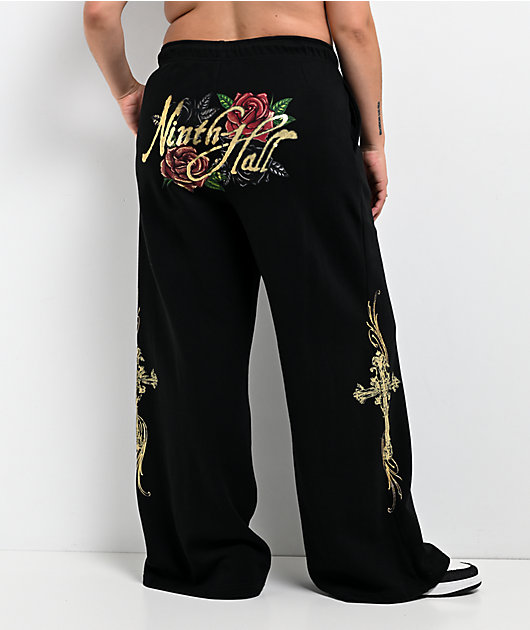 Ninth Hall MTT Black Wide Leg Sweatpants | Zumiez