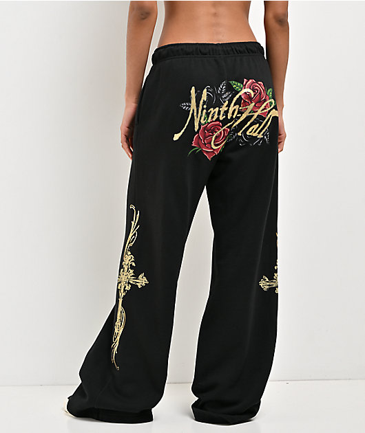 Ninth Hall MTT Black Wide Leg Sweatpants | Zumiez