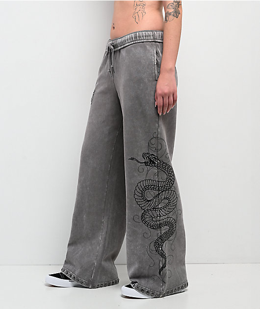 Ninth Hall Margo Snake Grey Wash Wide Leg Sweatpants | Zumiez