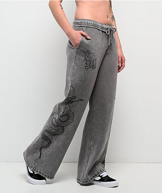 Ninth Hall Margo Snake Grey Wash Wide Leg Sweatpants | Zumiez