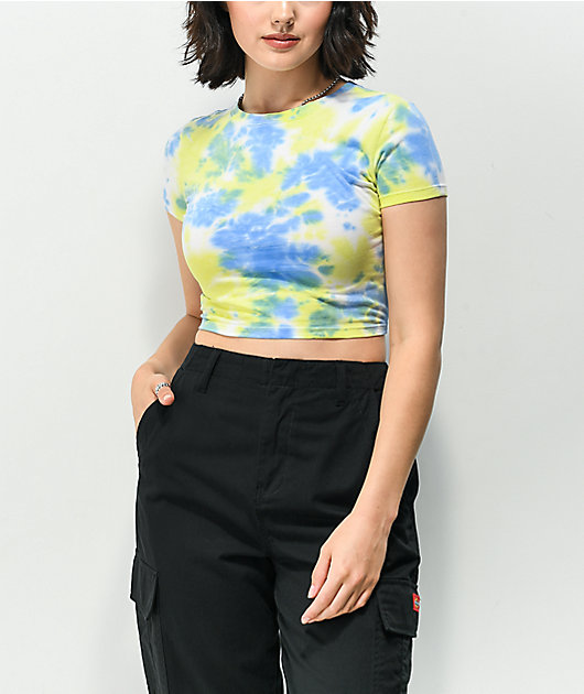Ninth Hall Martini Blue & Yellow Tie Dye Cut Out Crop T-Shirt | Zumiez