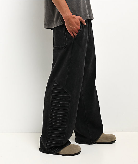 Ninth Hall Moto Seams Black Wash Baggy Sweatpants