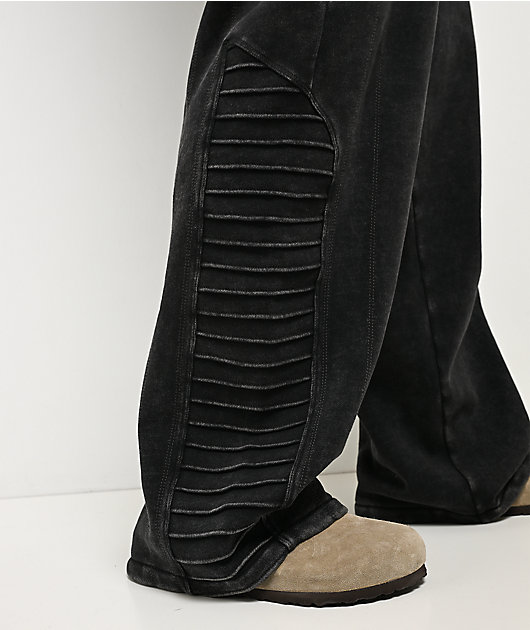 Ninth Hall Moto Seams Black Wash Baggy Sweatpants