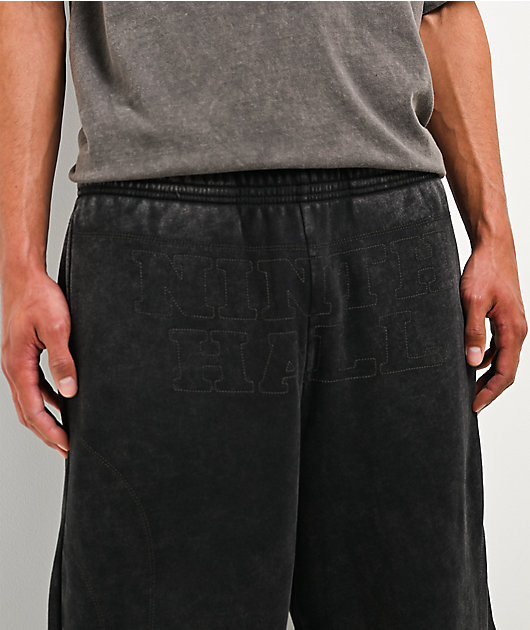 Ninth Hall Moto Seams Black Wash Baggy Sweatpants