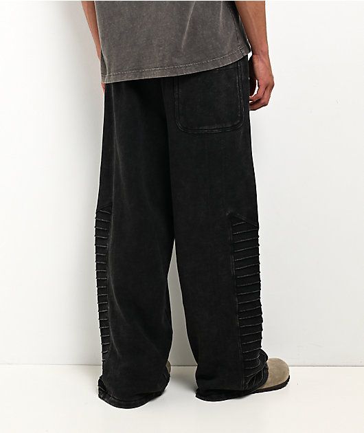 Ninth Hall Moto Seams Black Wash Baggy Sweatpants