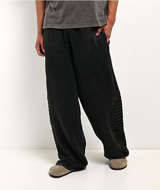 Ninth Hall Moto Seams Black Wash Baggy Sweatpants