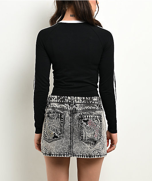 Ninth Hall Neela V Neck Black Crop Long Sleeve T-Shirt