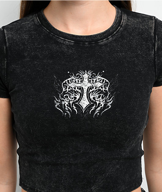 Ninth Hall Nicole Black Wash Crop T-Shirt | Zumiez