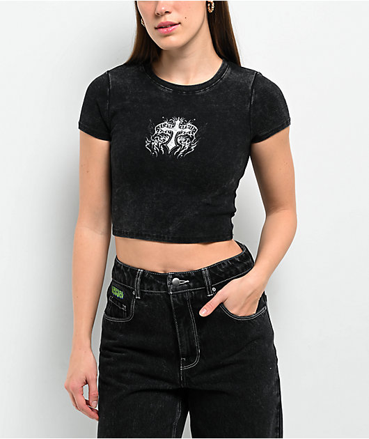 Ninth Hall Nicole Black Wash Crop T-Shirt | Zumiez