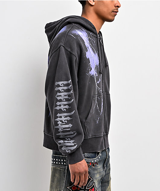 Ninth Hall Night Terrors Black Wash Crop Zip Hoodie