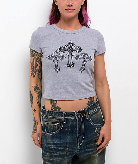 Ninth Hall Nightcrawler Grey Crop T-Shirt