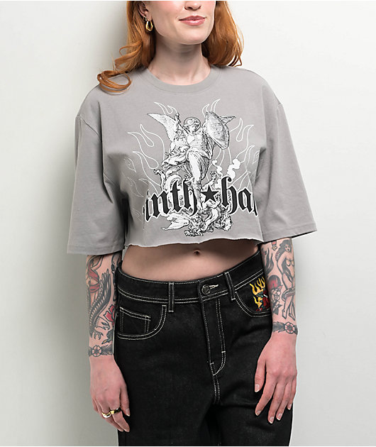 Ninth Hall Olivia Angel Grey Boxy Crop T-Shirt | Zumiez