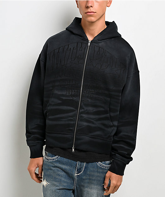 Ninth Hall One Hundred Claws Black Wash Crop Zip Hoodie