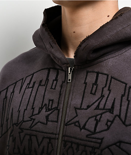Ninth Hall One Hundred Claws Brown Wash Distressed Crop Hoodie