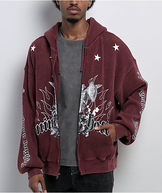 Ninth Hall Pillars Red Thermal Zip Hoodie | Zumiez