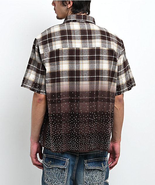 Ninth Hall Public Plaid Beige & Black Short Sleeve Button Up Shirt