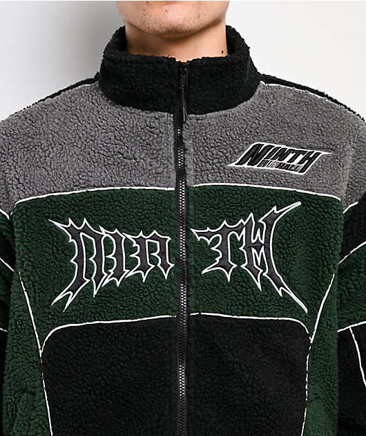 Ninth Hall Racer Green & Black Sherpa Zip Jacket | Zumiez