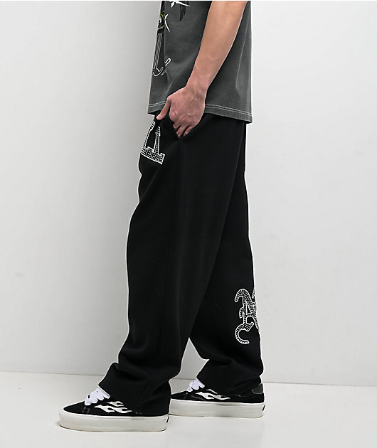 Ninth Hall Rhinestone Black Oversized Sweatpants | Zumiez