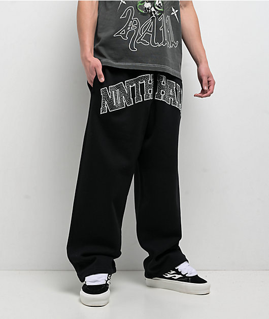 Ninth Hall Rhinestone Black Oversized Sweatpants | Zumiez