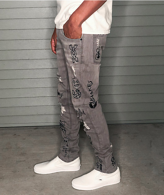 Ninth Hall Rogue Tapered Printed Smoke Skinny Jeans