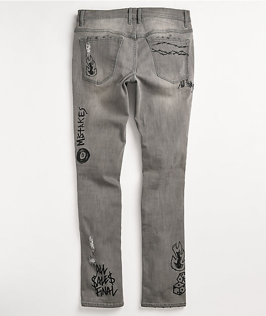 Ninth Hall Rogue Tapered Printed Smoke Skinny Jeans