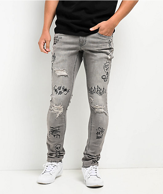 Ninth Hall Rogue Tapered Printed Smoke Skinny Jeans | Zumiez