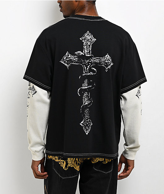 Ninth Hall Ruthless Black & Natural 2fer Long Sleeve T-Shirt