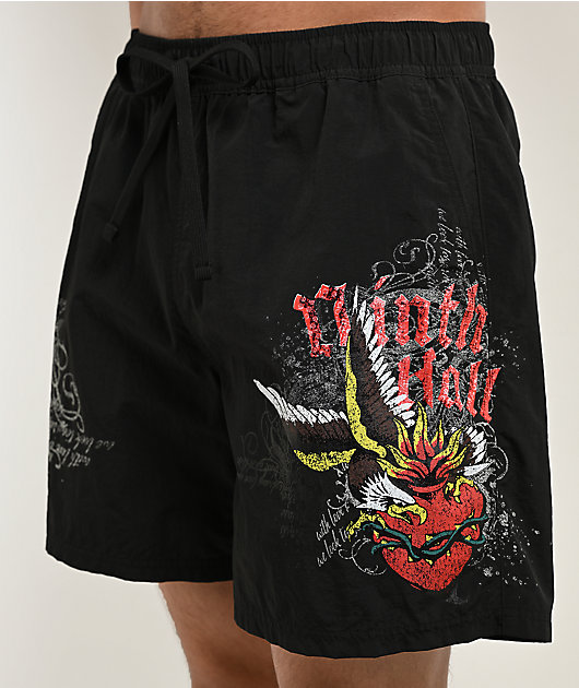 Ninth Hall Sacred Feather Black Board Shorts