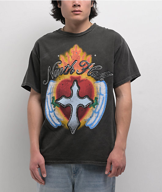 Ninth Hall Sacred Heart Black Wash T-Shirt | Zumiez