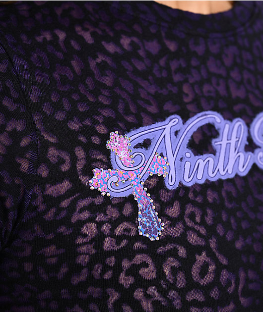 Ninth Hall Sadie Cheetah Burnout Black & Blue Crop T-Shirt