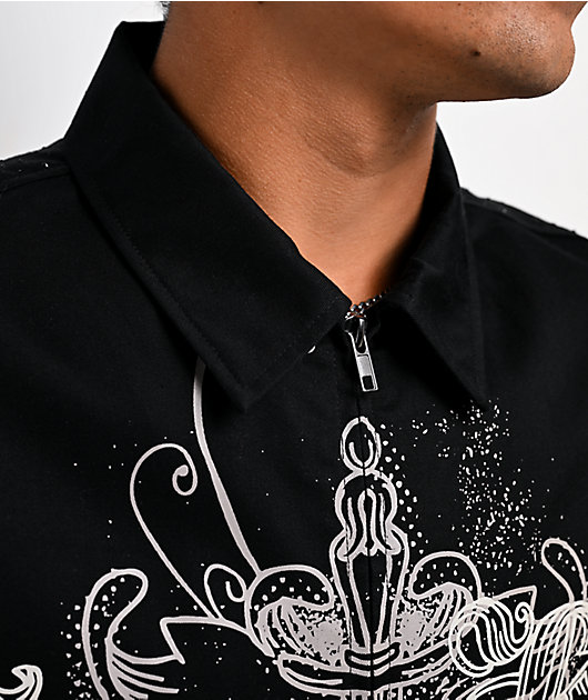 Ninth Hall Salvation Rhinestone Black Boxy Work Shirt