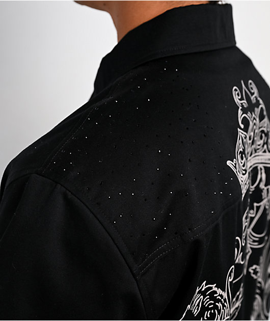 Ninth Hall Salvation Rhinestone Black Boxy Work Shirt