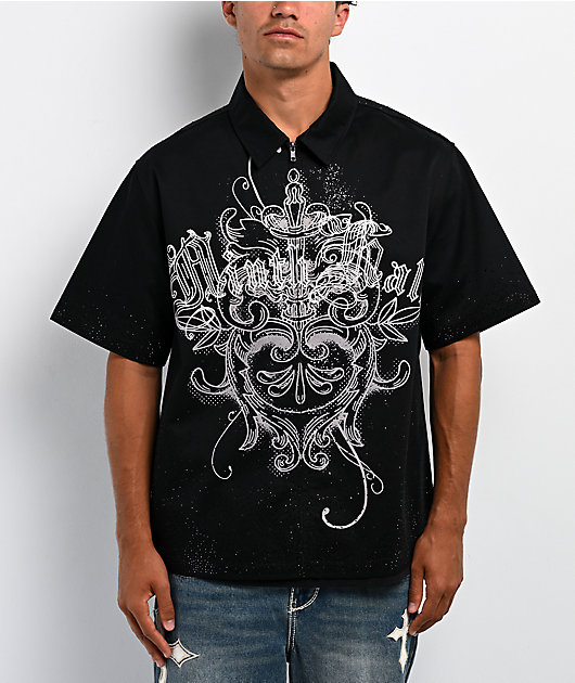 Ninth Hall Salvation Rhinestone Black Boxy Work Shirt