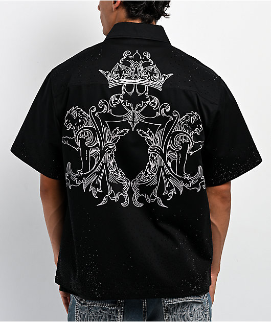 Ninth Hall Salvation Rhinestone Black Boxy Work Shirt