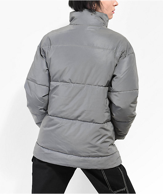 Plus Grey Reflective Mid Length Puffer Jacket