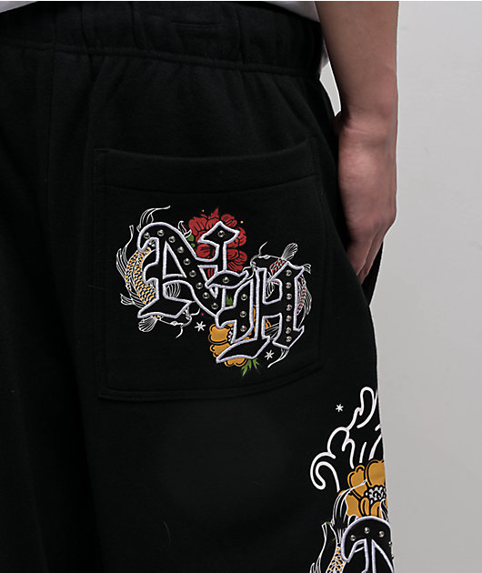 Ninth Hall Side Embroidered Black Oversized Sweatpants