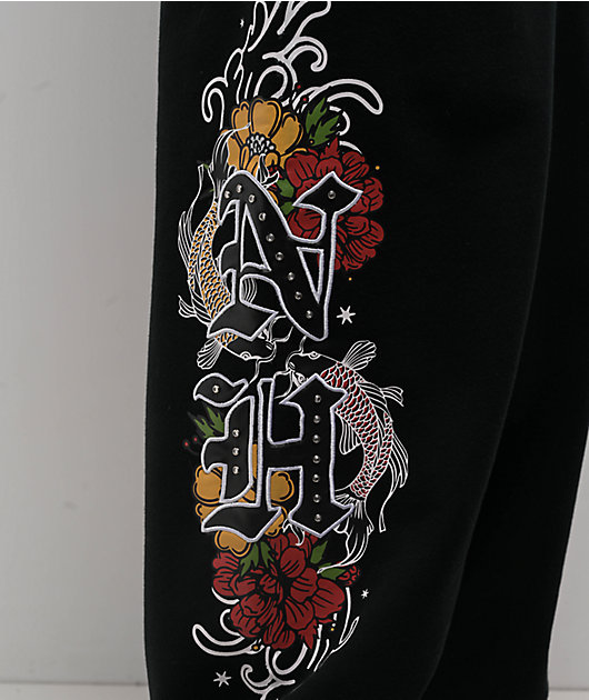 Ninth Hall Side Embroidered Black Oversized Sweatpants