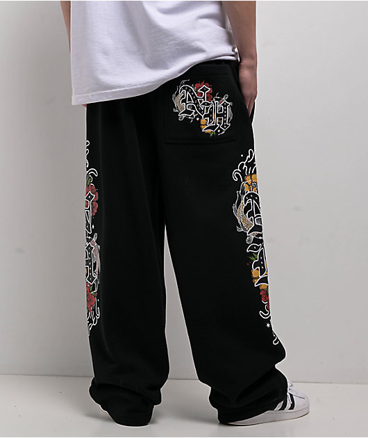 Ninth Hall Side Embroidered Black Oversized Sweatpants | Zumiez