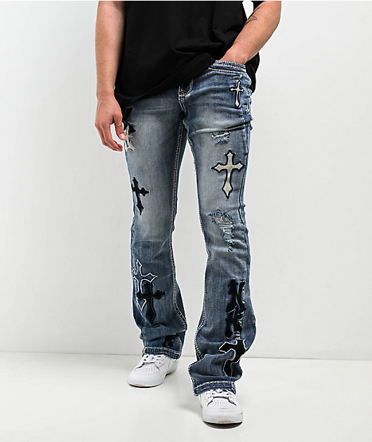 Ninth Hall Signal Crosses Light Blue Flared Jeans Zumiez