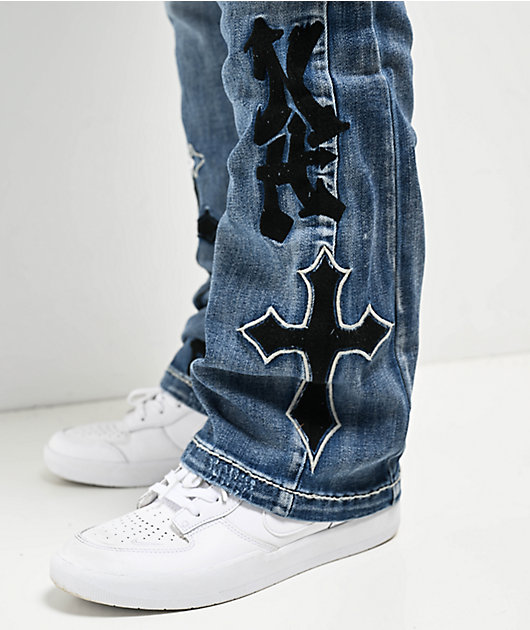 Ninth Hall Signal Crosses Light Blue Flared Jeans | Zumiez