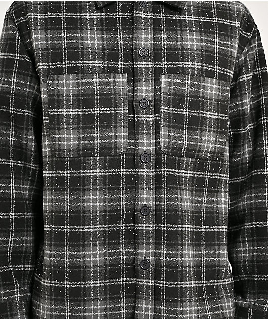 Ninth Hall Solitaire Rhinestone Black & Grey Flannel Shirt