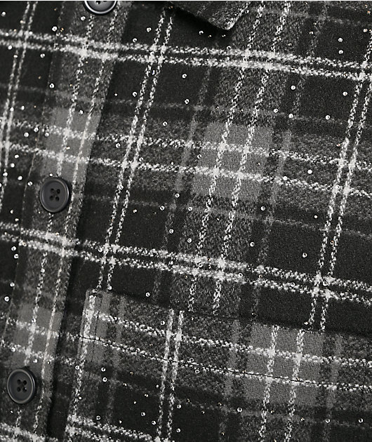 Ninth Hall Solitaire Rhinestone Black & Grey Flannel Shirt
